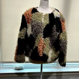 1State  faux fur tri color jacket size Large wore with jeans and dresses